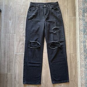 SHEIN black ripped wide leg jeans
